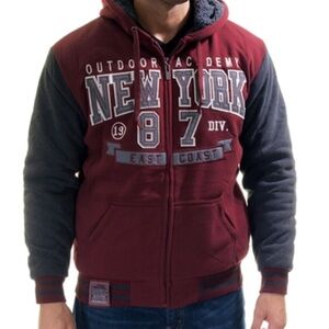 Rock Revolution Academic New York Burgundy Fleece-Lined Jacket HOODIE Sz L